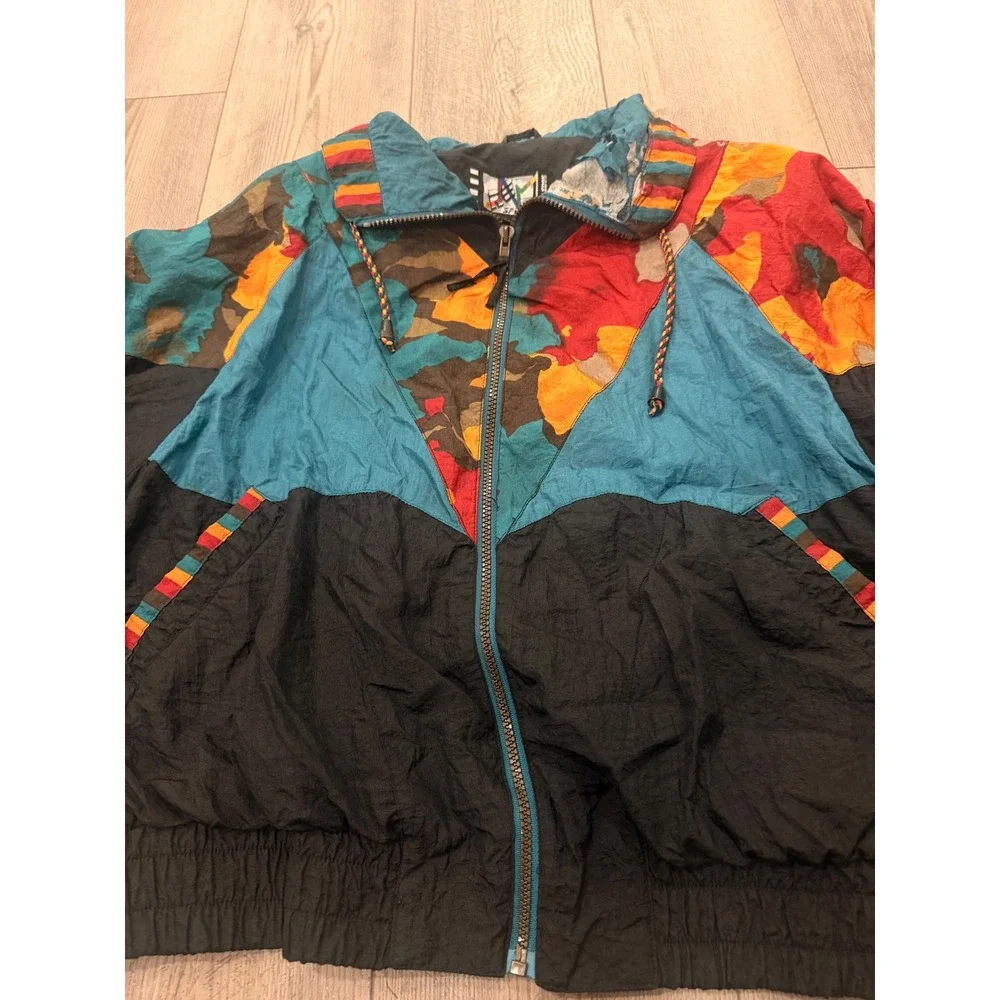 Vintage River Edge Sport Windbreaker Jacket Colorblock‎ Camo Teal Black PL